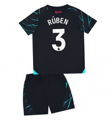 Manchester City Ruben Dias #3 Tredjeställ Barn 2023-24 Kortärmad (+ Korta byxor)
